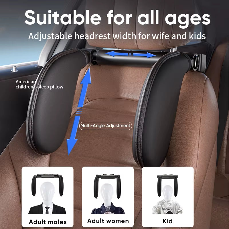 Ergonomic 360° Adjustable Auto Cervical Pillow with Memory Foam & Side Pads One-Click Sleep Headrest for Car Travel BMW Benz