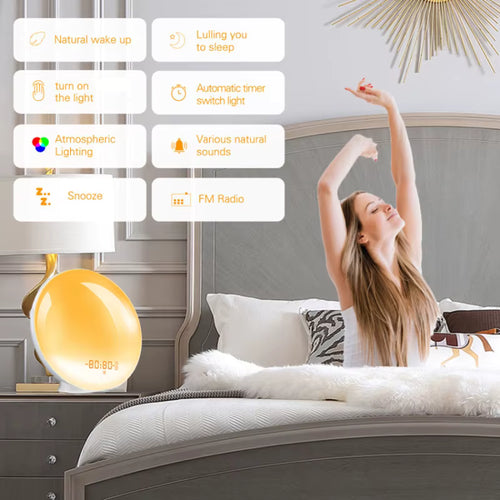 AuraWake™️-שעון מעורר חכם עם סימולציית זריחה תאורת אווירה