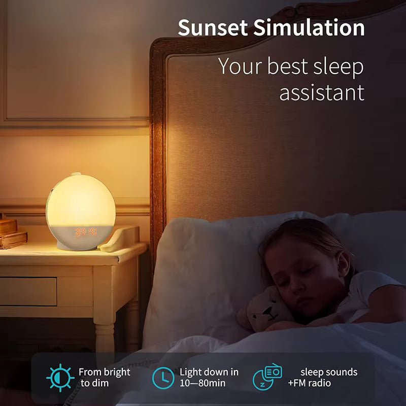 AuraWake™️-שעון מעורר חכם עם סימולציית זריחה תאורת אווירה